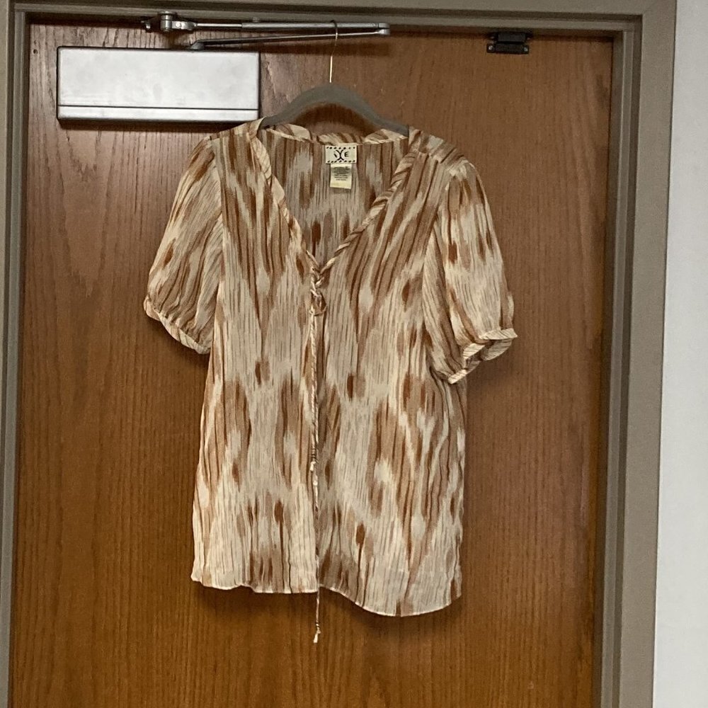 IXE cream and brown sheer shirt sz 10